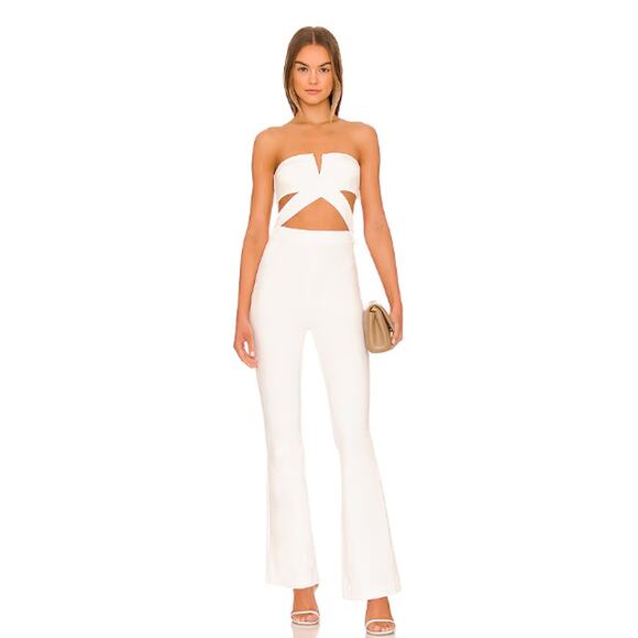 NBD Pants - NBD Kieran Jumpsuit White Ivory Cut out Criss Cross medium